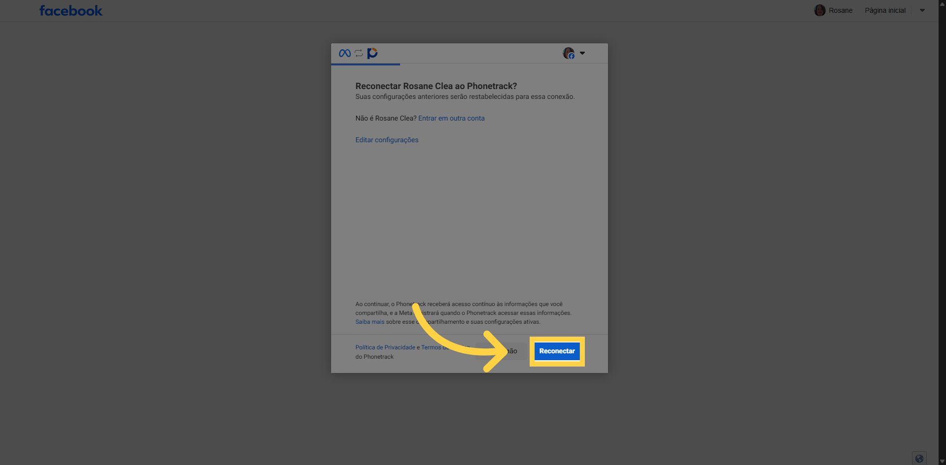 Reconectar Conta Facebook