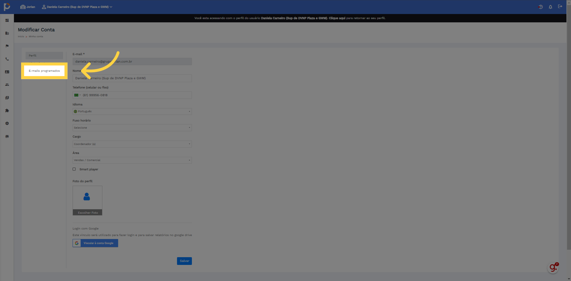 Clique 'E-mails programados'