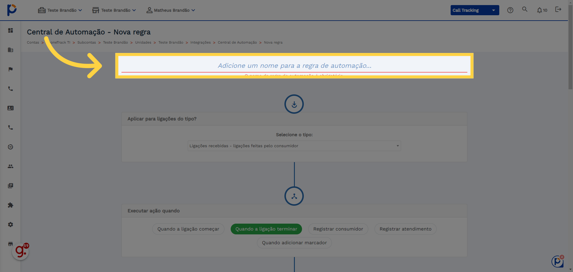 Defina um título para sua Automação