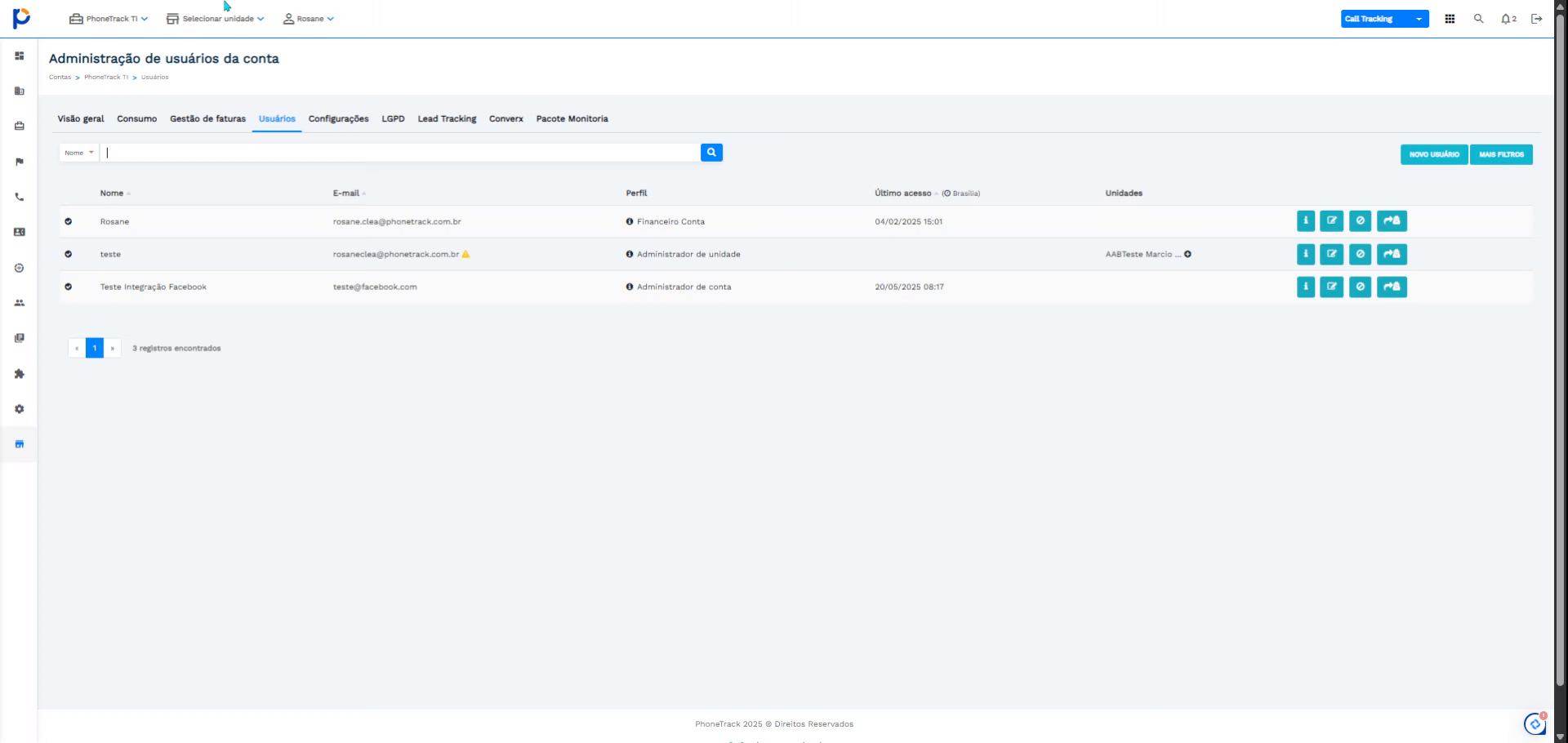 Acesse a opção de usuários da conta