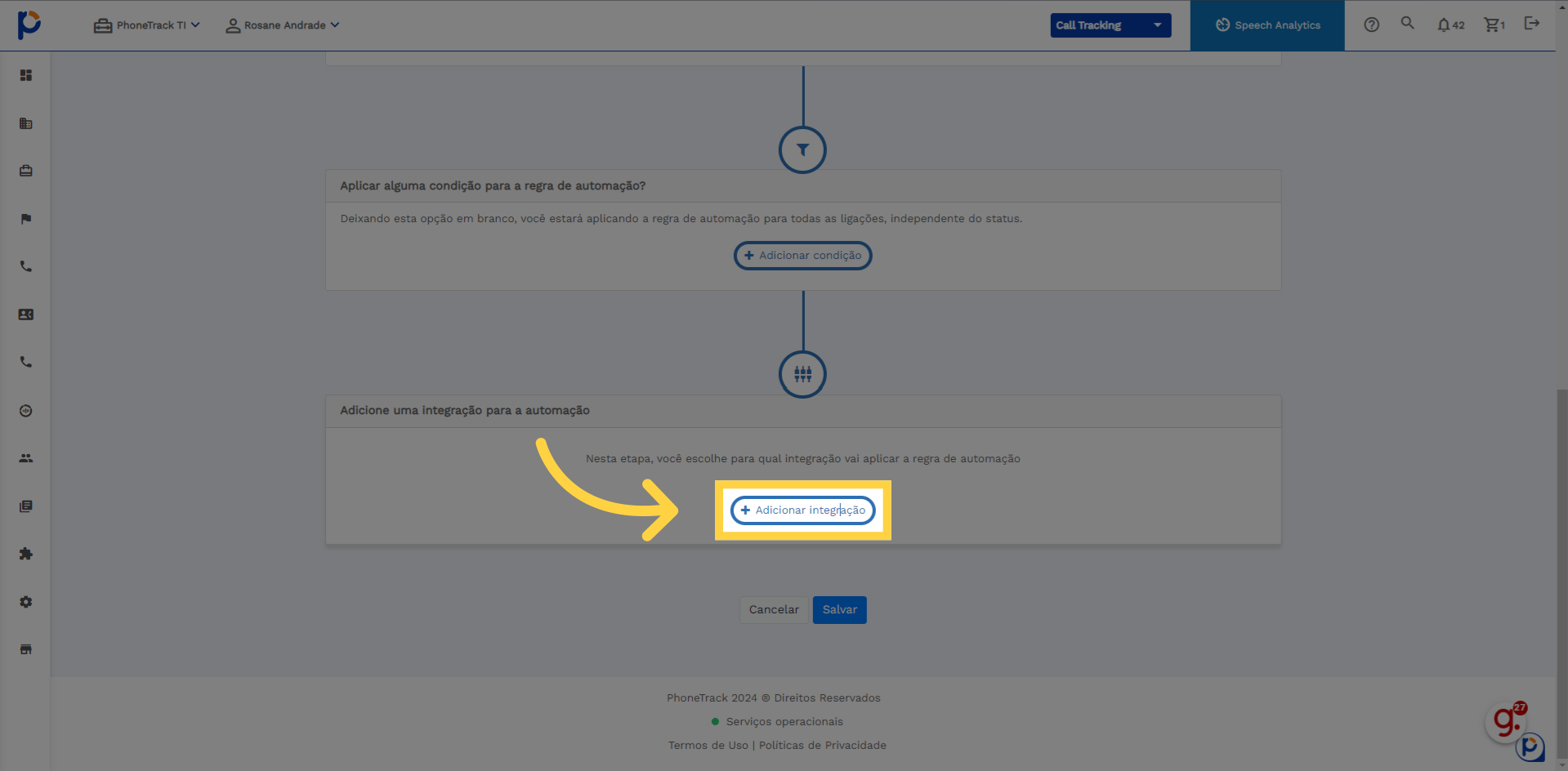 Clique 'Adicionar integração'