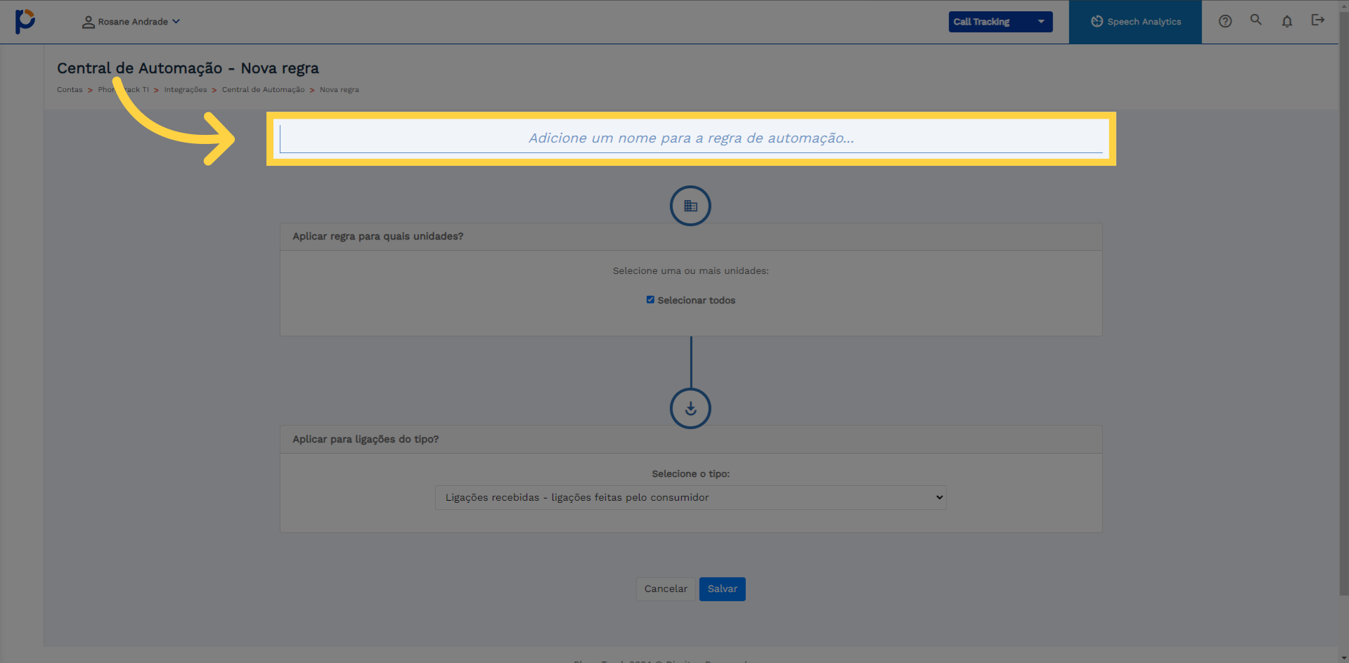 Clique 'Adicione um nome para a regra de automação...'