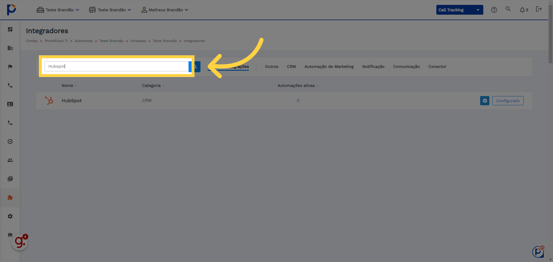 Busque por 'Hubspot'