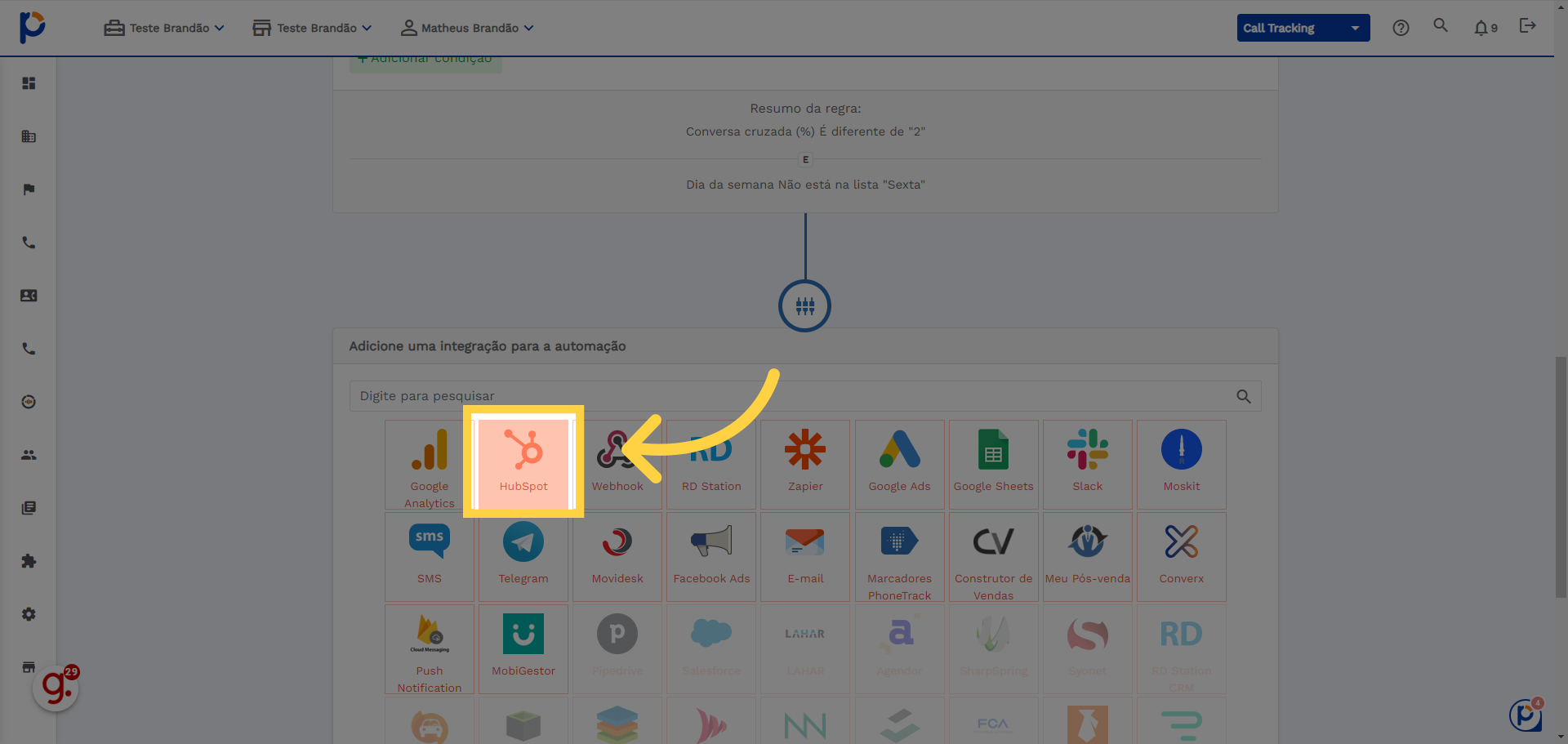 Selecione o HubSpot