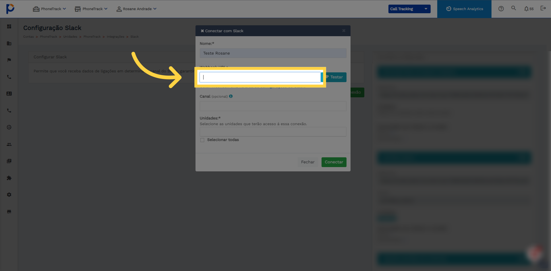 Clique 'Webhook URL*'