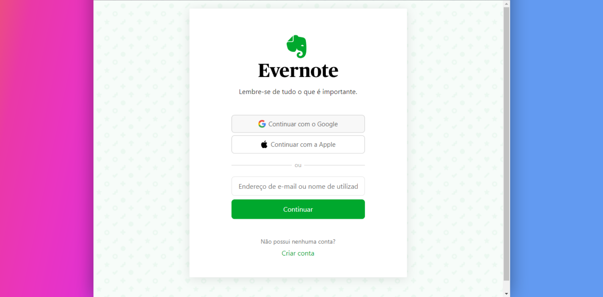 Troque para 'www.evernote.com'