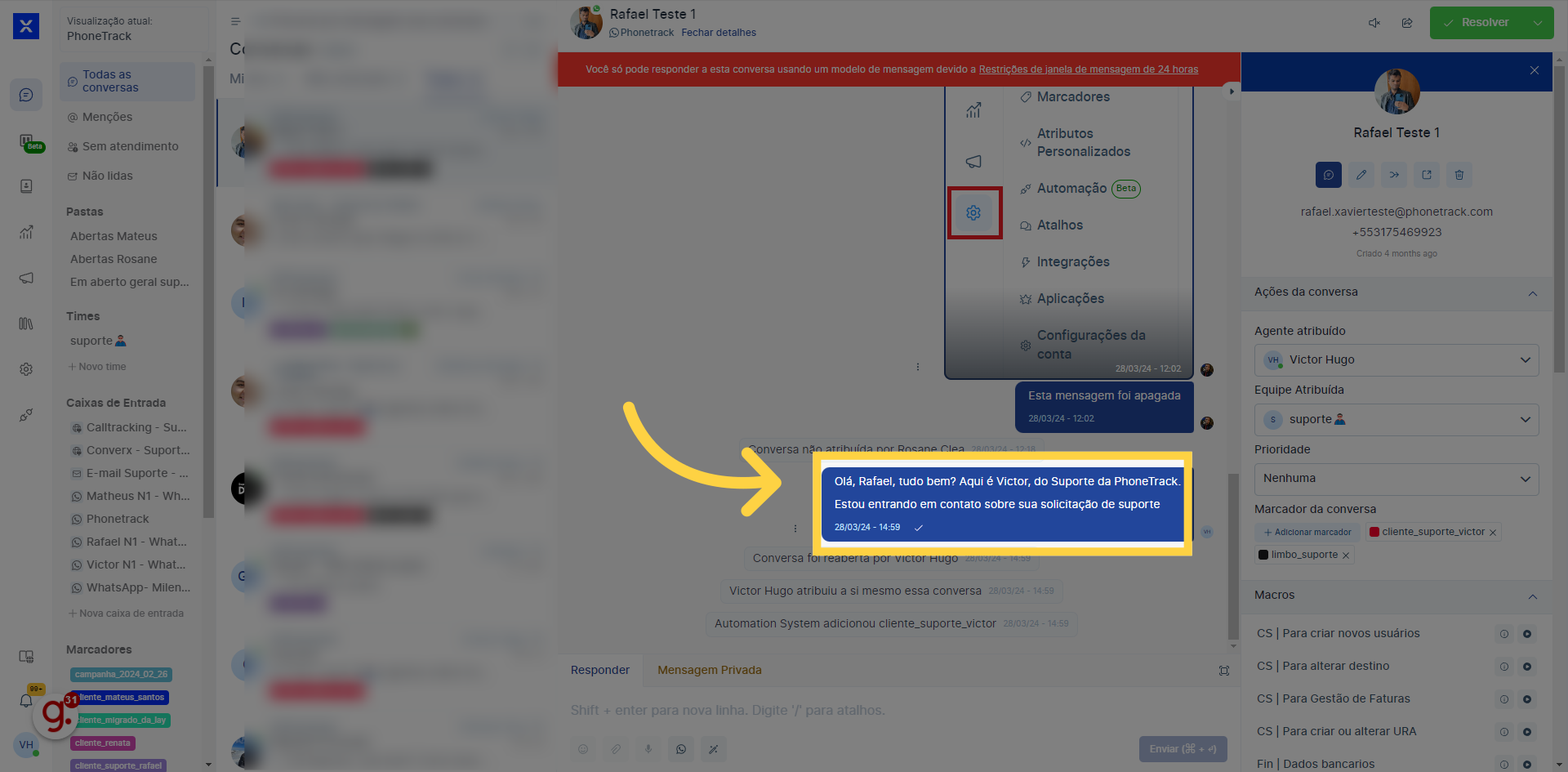 Clique 'Olá, Rafael, tudo bem? Aqui é Victor, do Suporte da PhoneTrack.
estou entrando em contato sobre sua solicitação de suporte'
