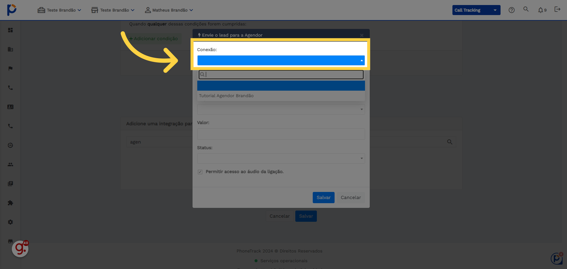 Selecione a conexão recem criada
