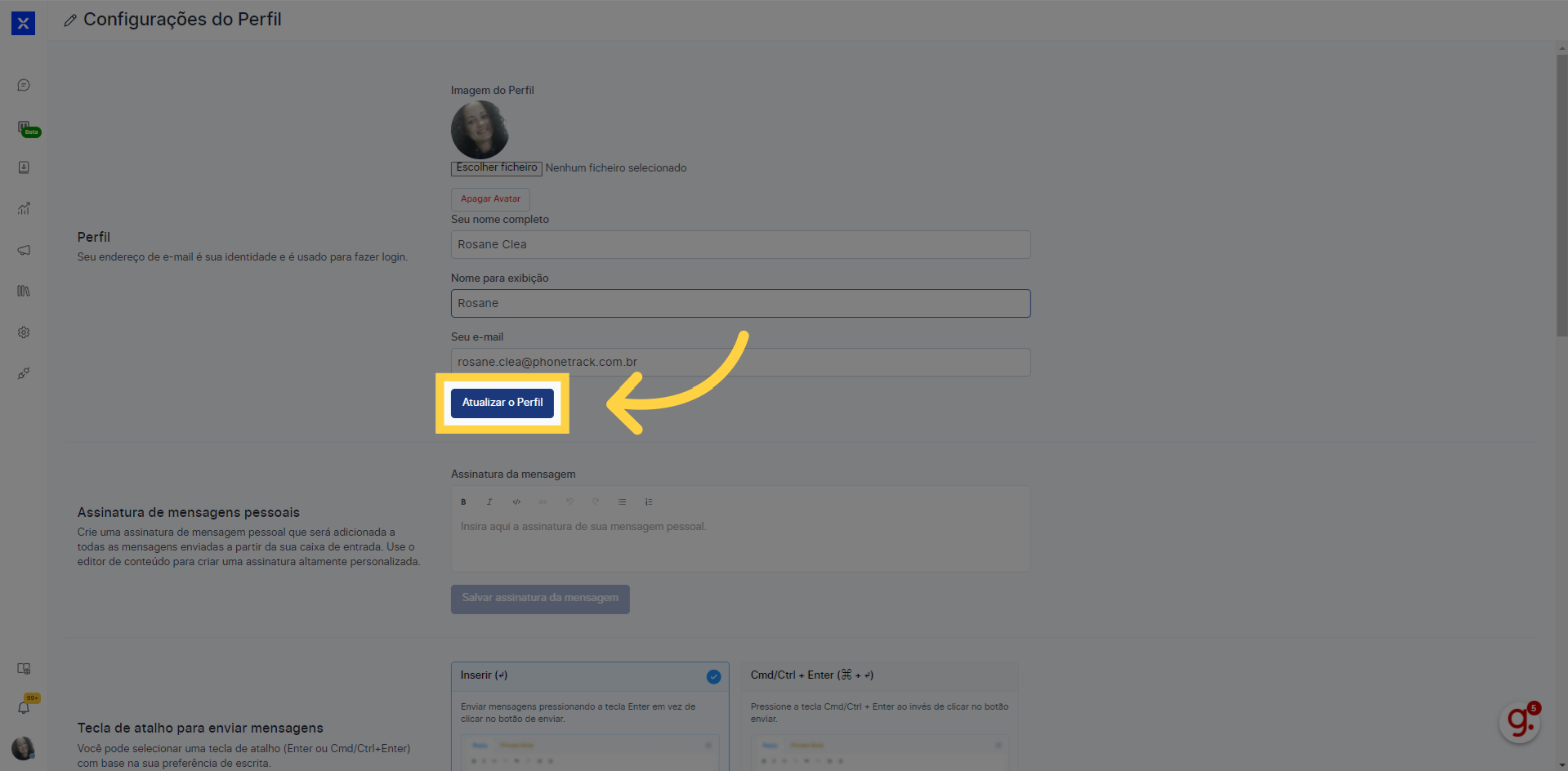 Se você já alterou os dados que precisava,
clique em 'Atualizar o Perfil'