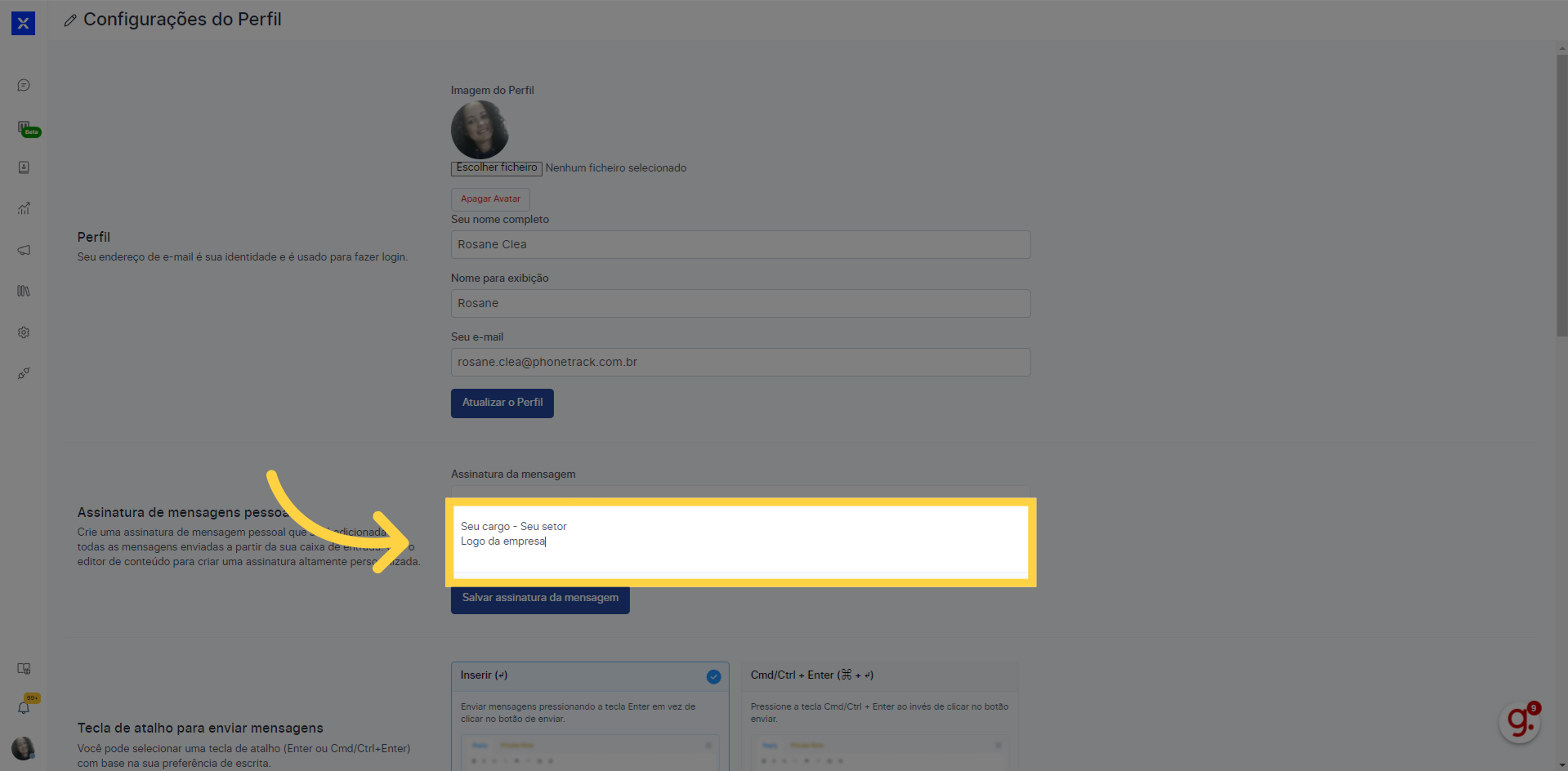 Você pode preencher seu cargo, setor, inserir logo da empresa conforme necessidade.