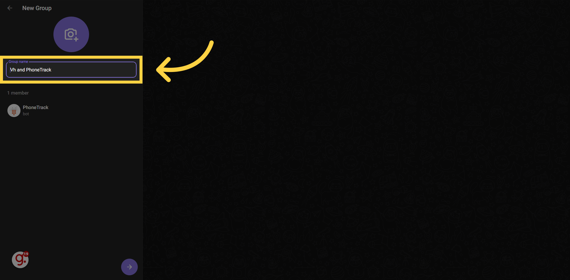 Adicione um nome para seu grupo