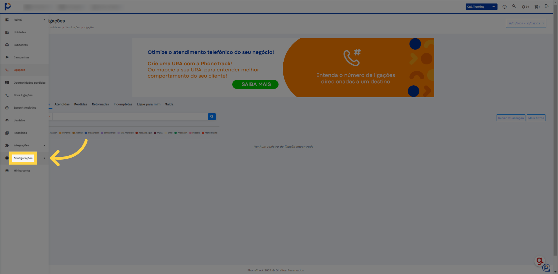 Clique em 'Configurações'
