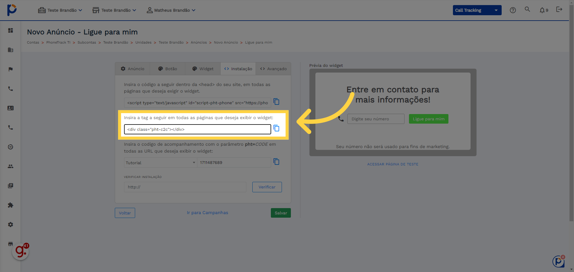 Volte às configurações do seu anúncio e copie o seguinte código: