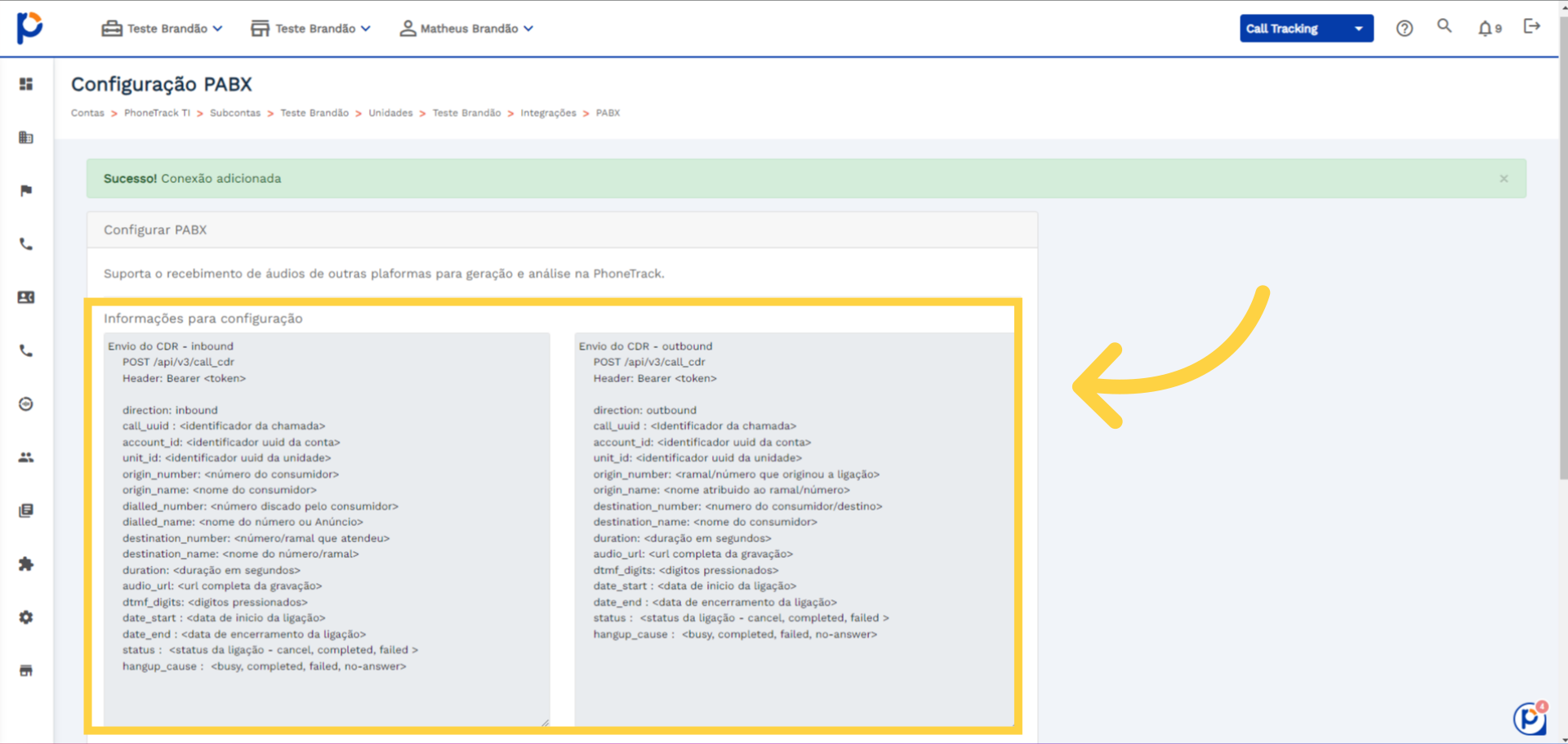 Aqui você verá as informações para configuração juntamente ao seu provedor de PABX