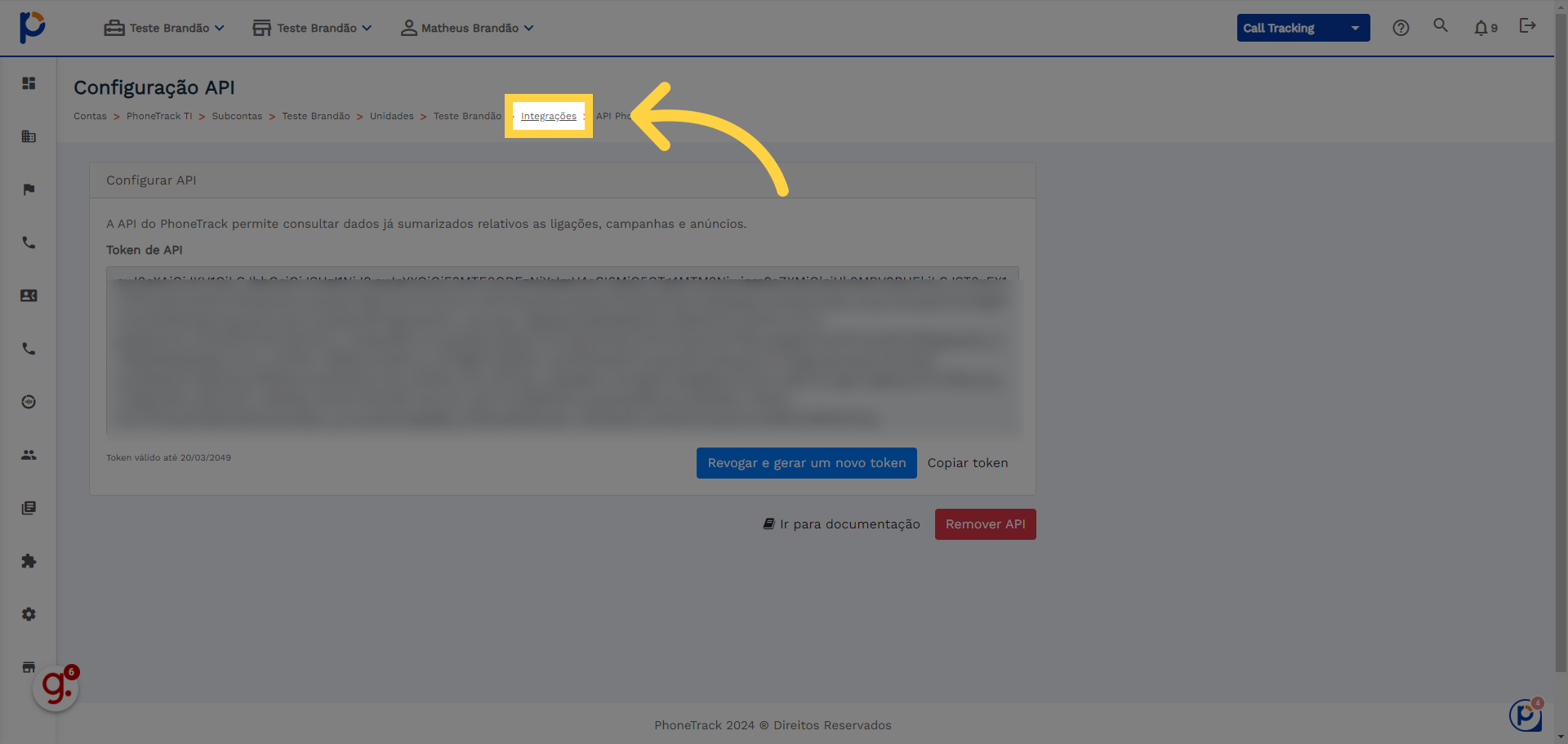 Clique para voltar à aba 'Integrações'