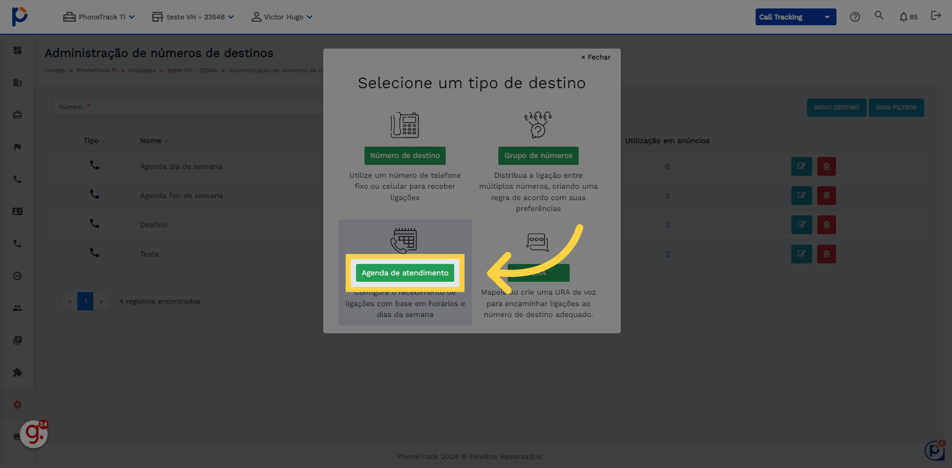 dessa vez vamos em 'Agenda de atendimento'