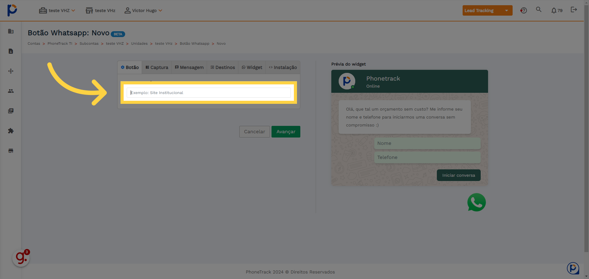 De um nome para seu widget