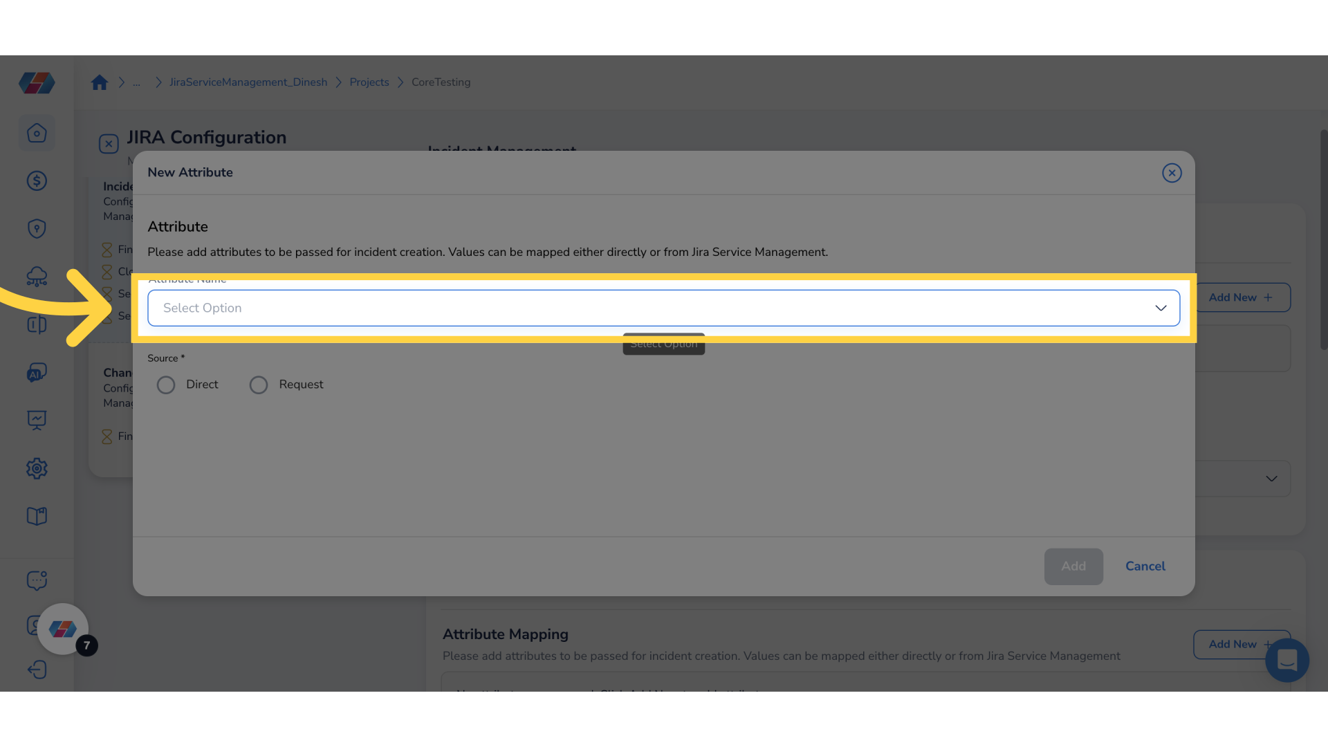 Click 'Attribute Name' drop-down