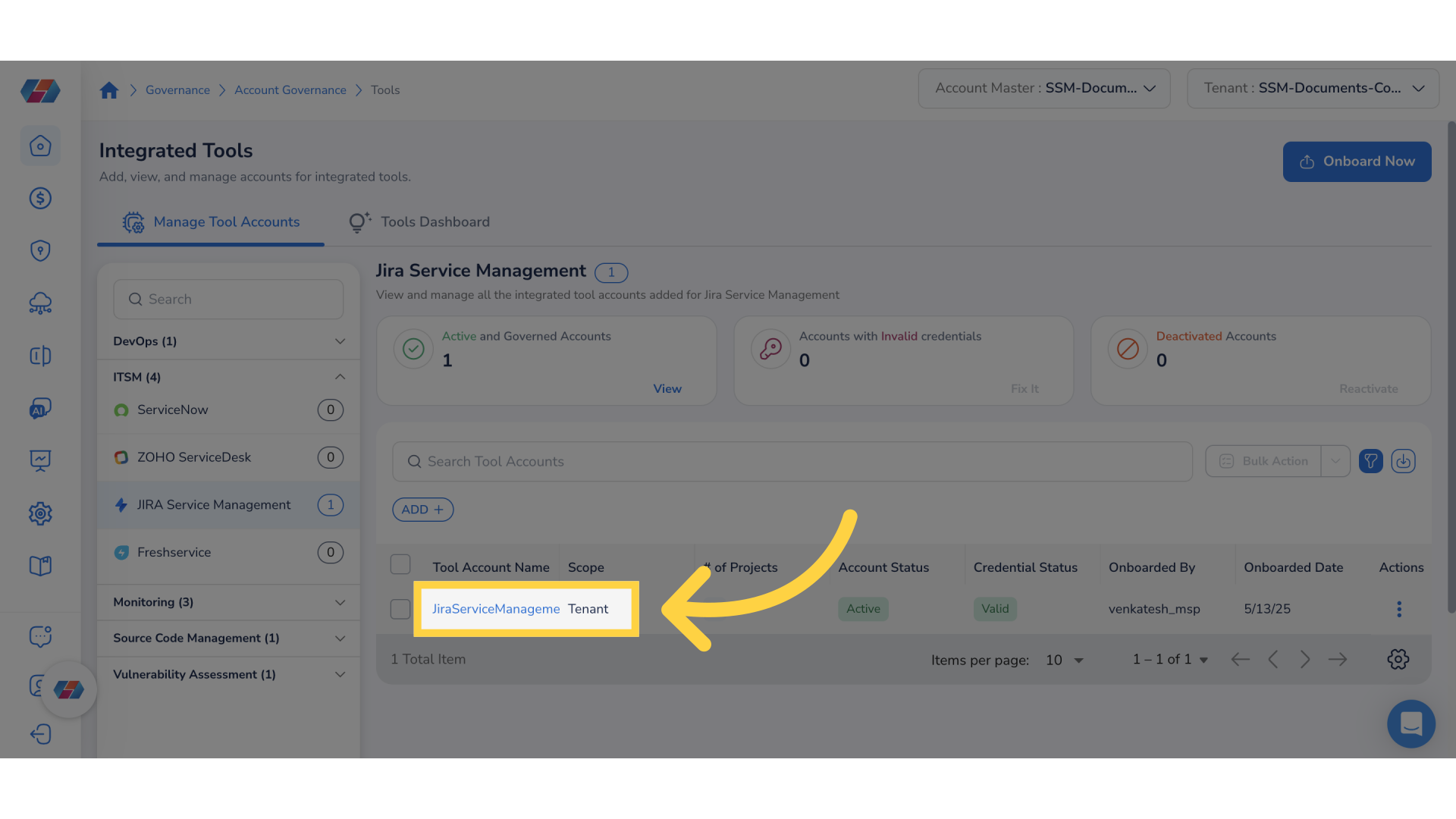 Click a Jira Tool Account