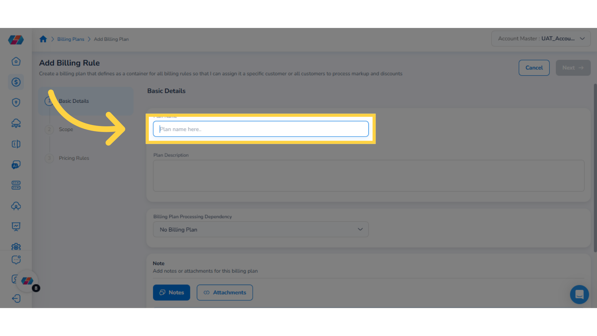Enter 'Plan Name'