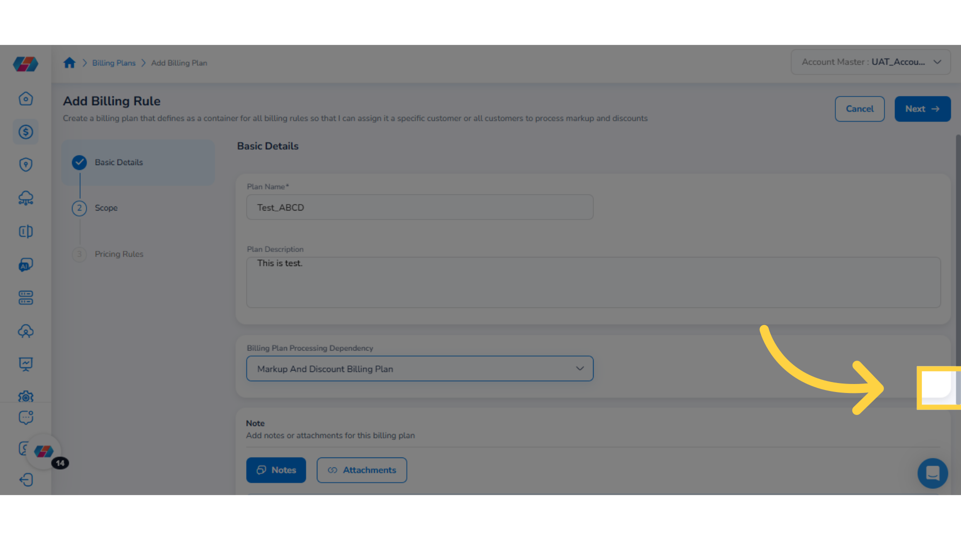 Select Notes or Attachments