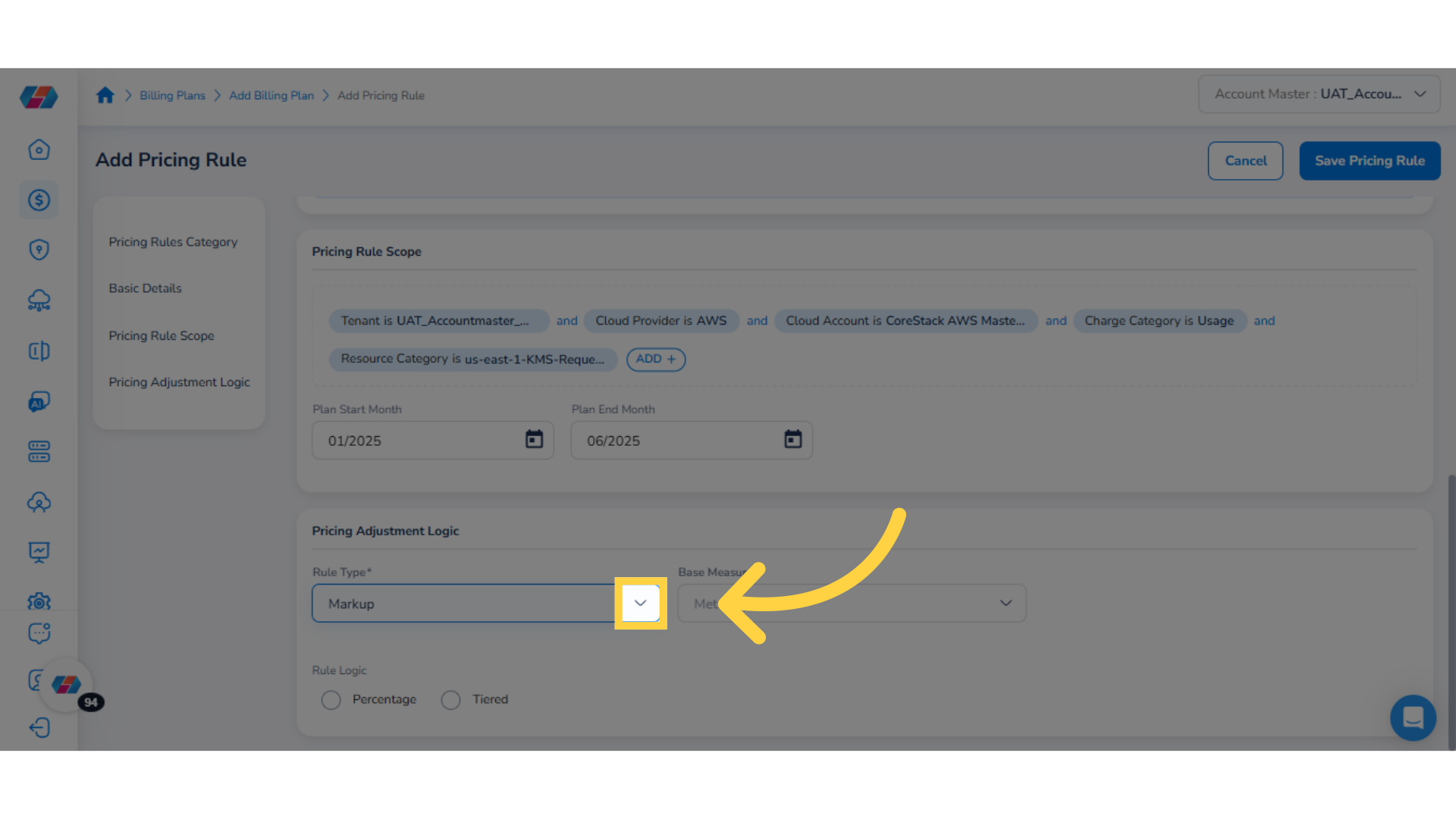 Select Rule Type from drop-down