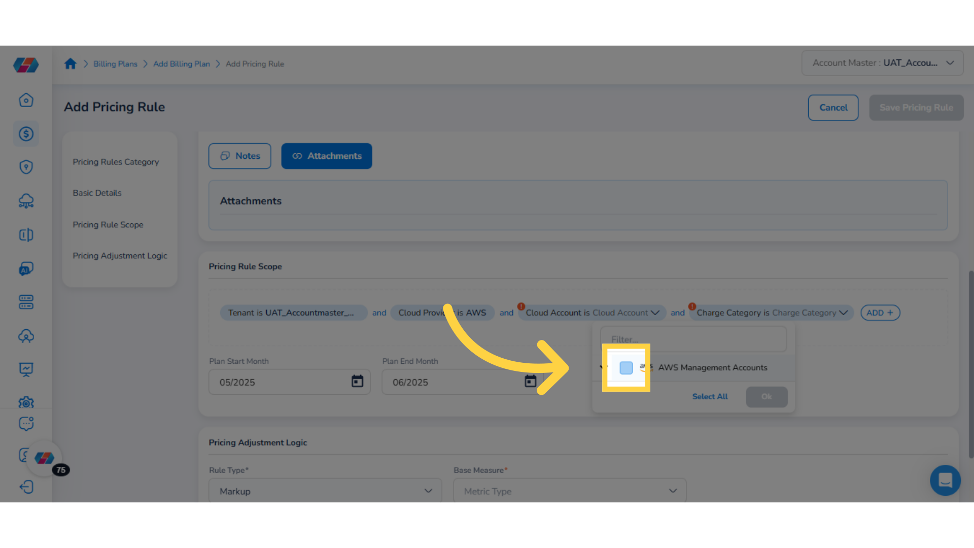 Fill Details in 'Pricing Rule Scope' Section
