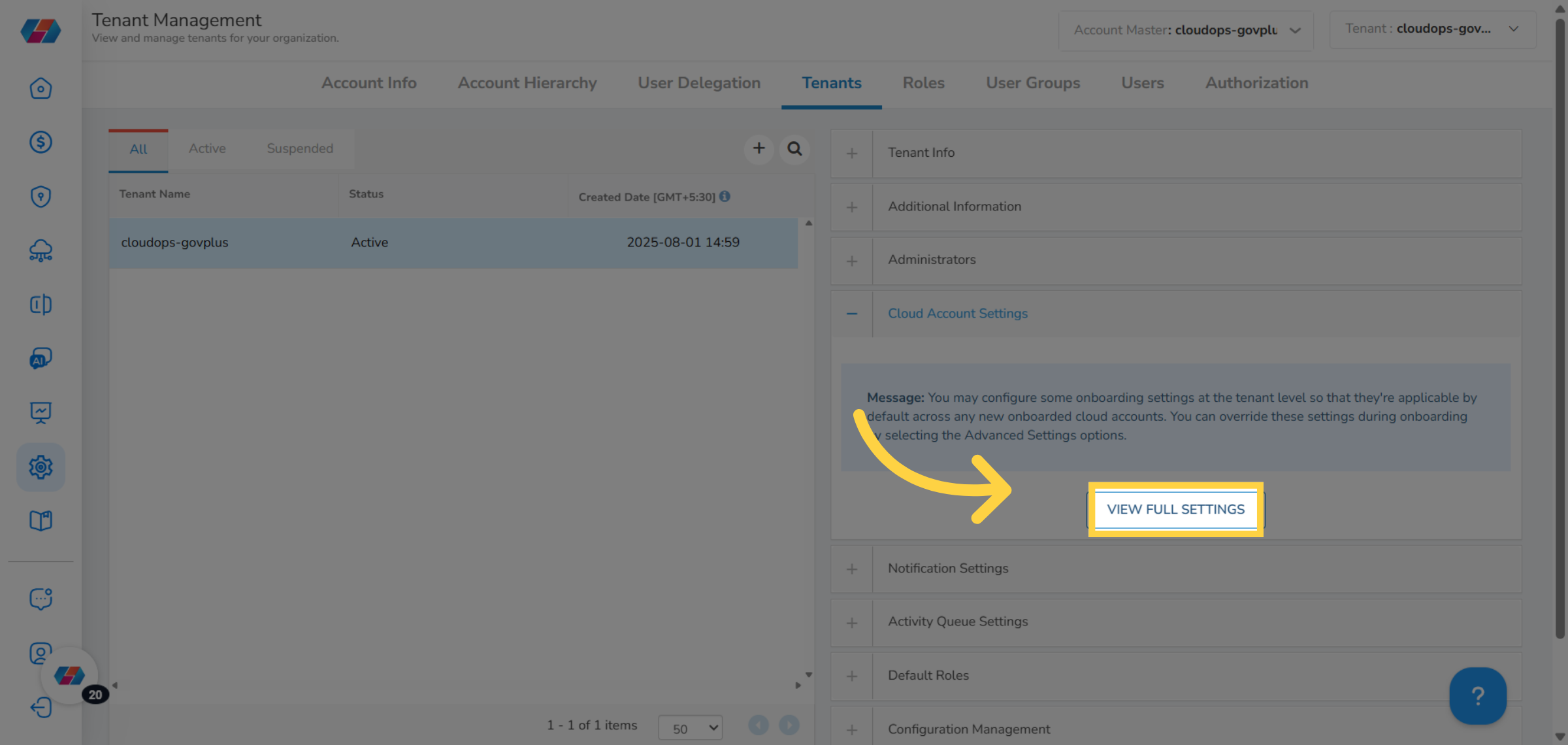 Click 'VIEW FULL SETTINGS'