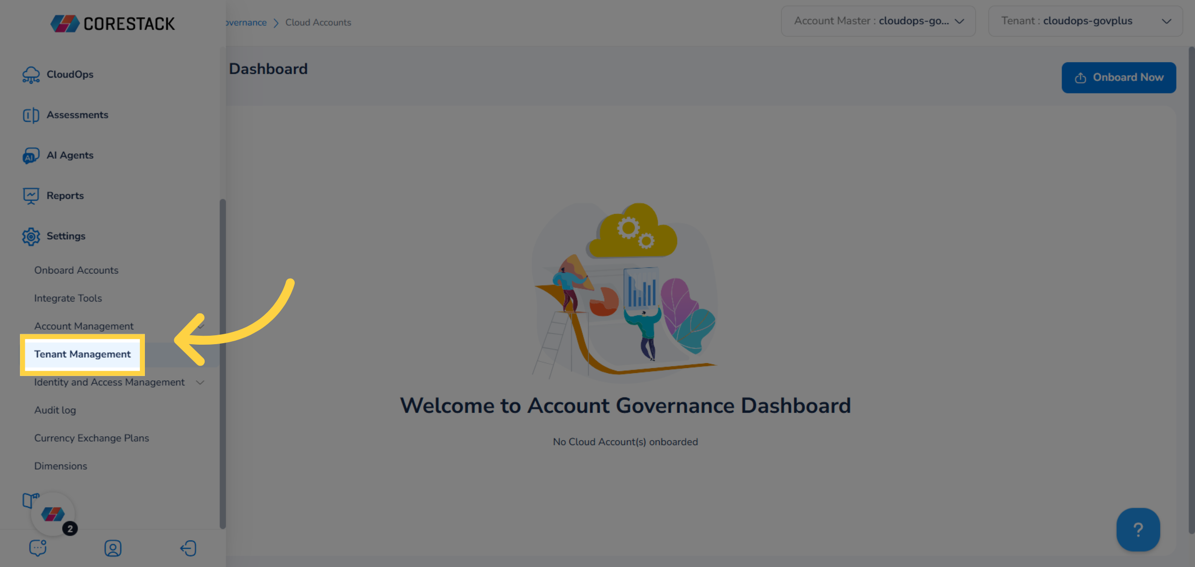 Select 'Tenant Management' in the Menu