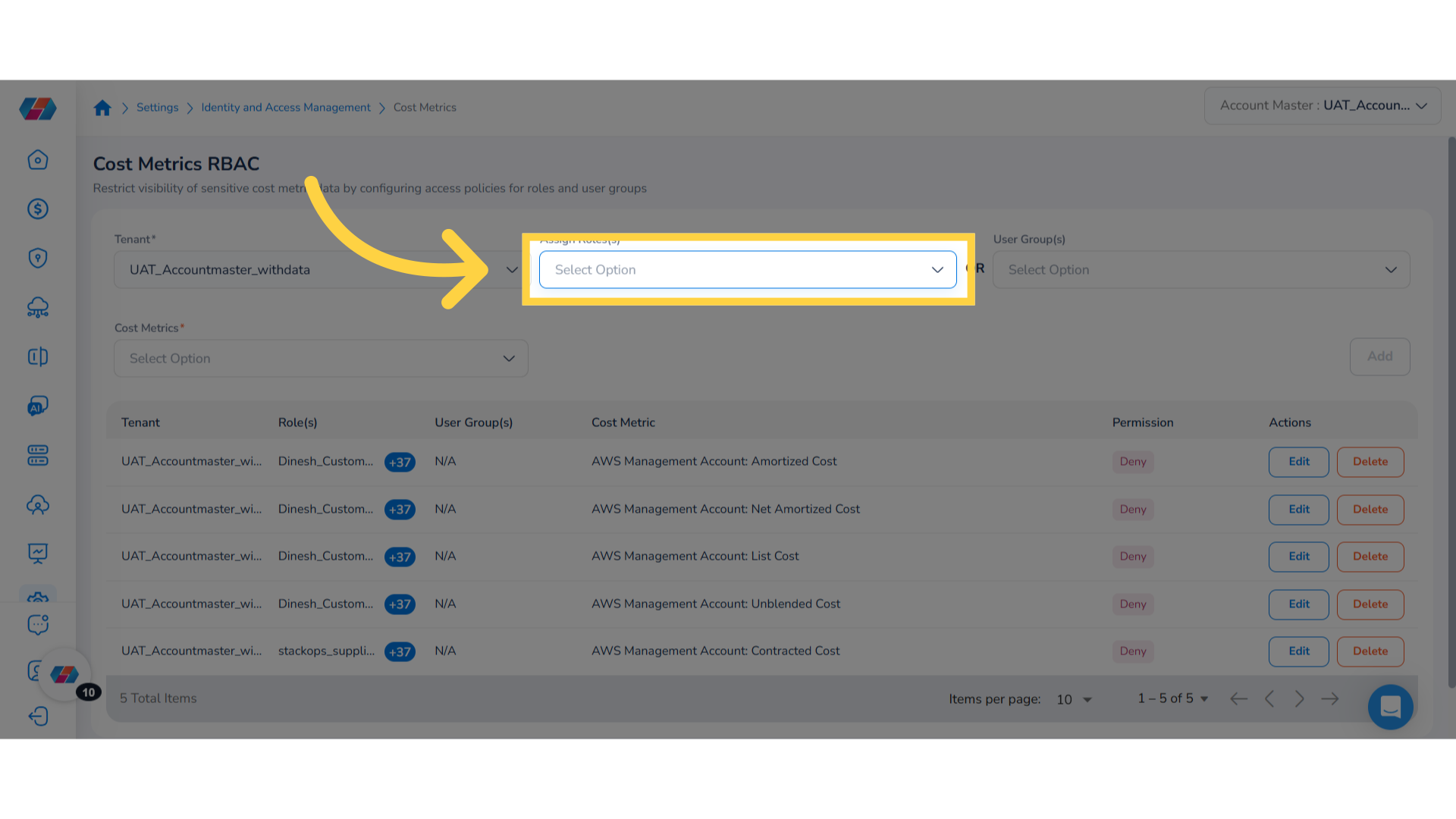 Select Assign Roles from the drop-down