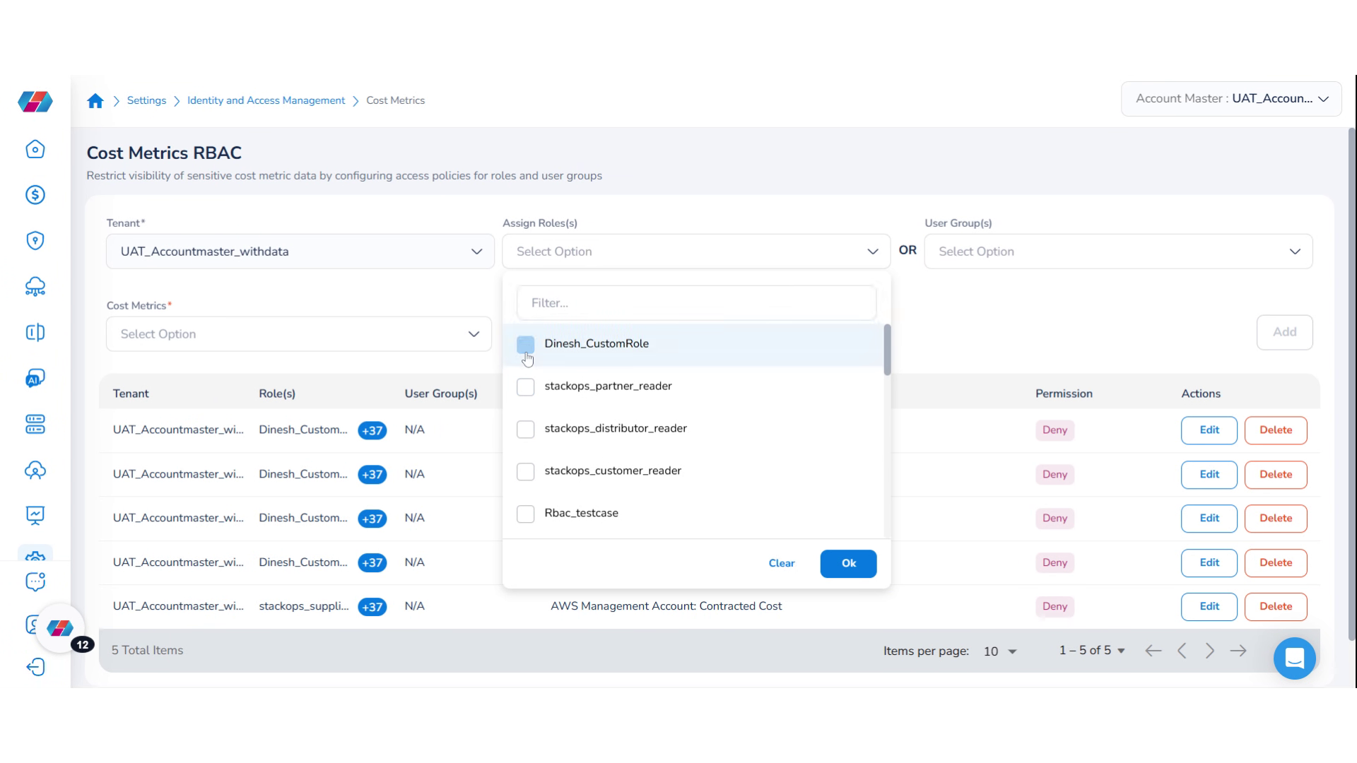 Select All or Clear in the drop-down