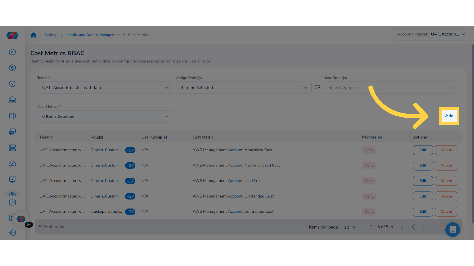 Restrict Permissions for Tenant and Roles