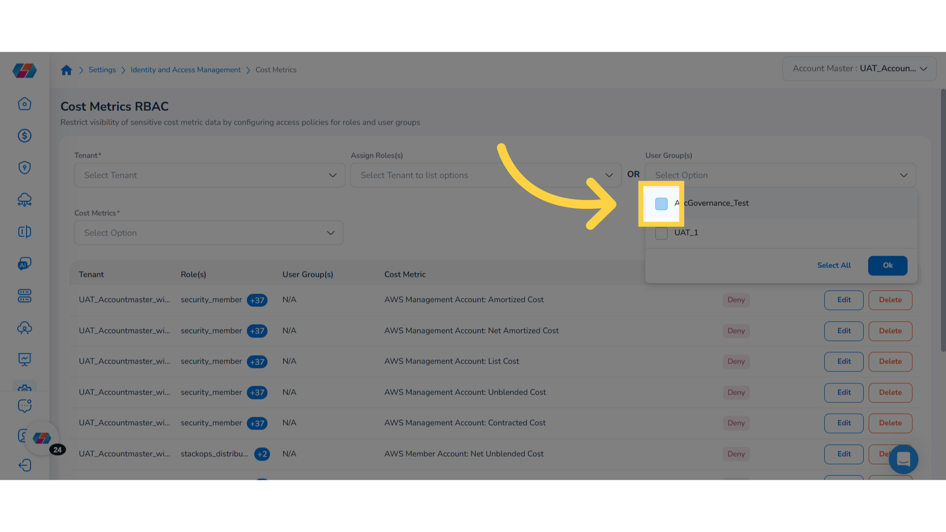 Select User Group(s) from the drop-down