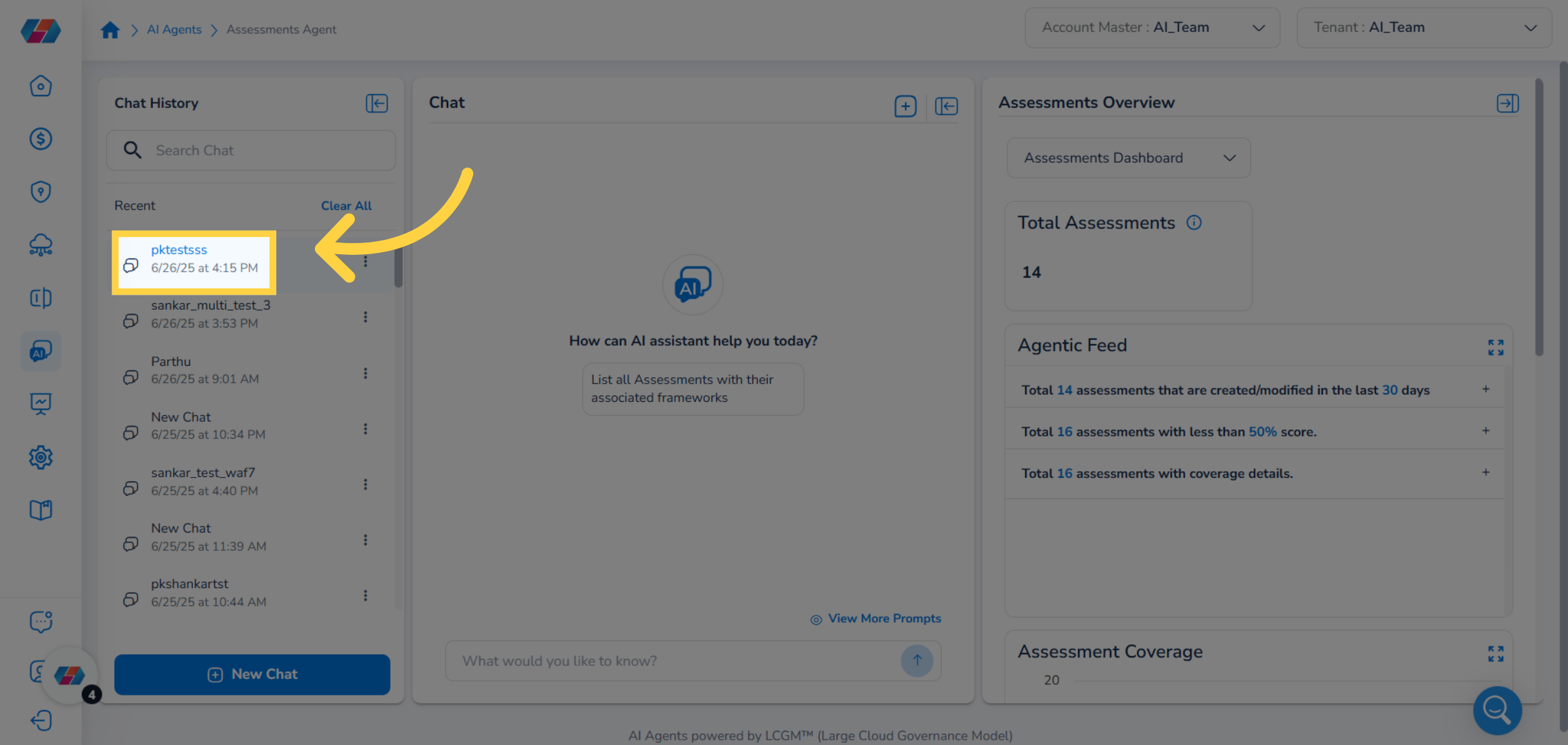 Select a Chat from Chat History