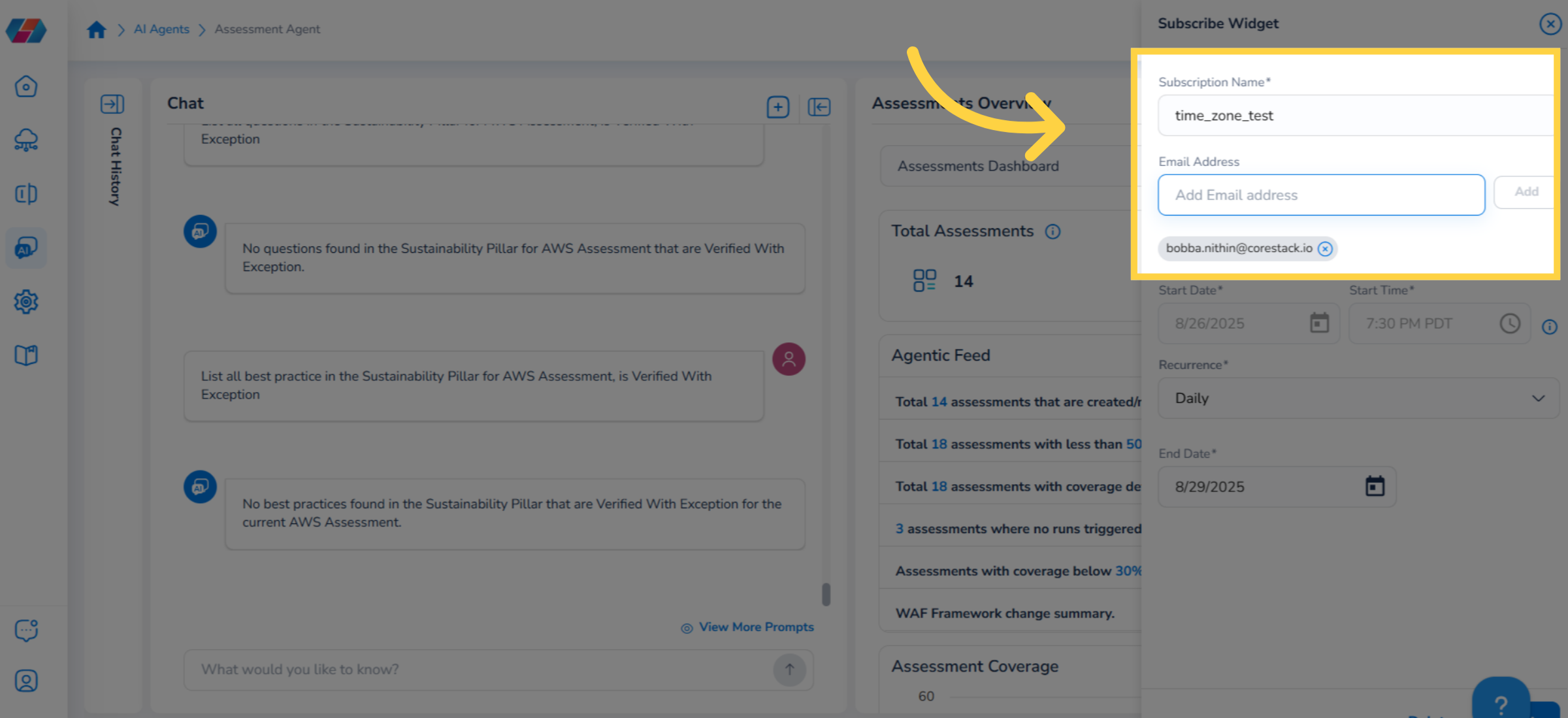 Enter Subscription Name & Email Address