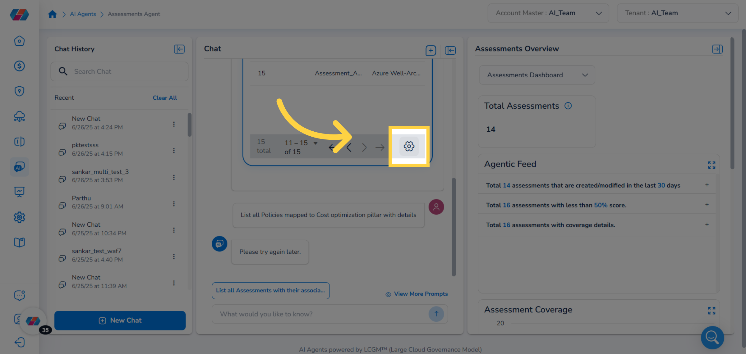Open Table Column Selector