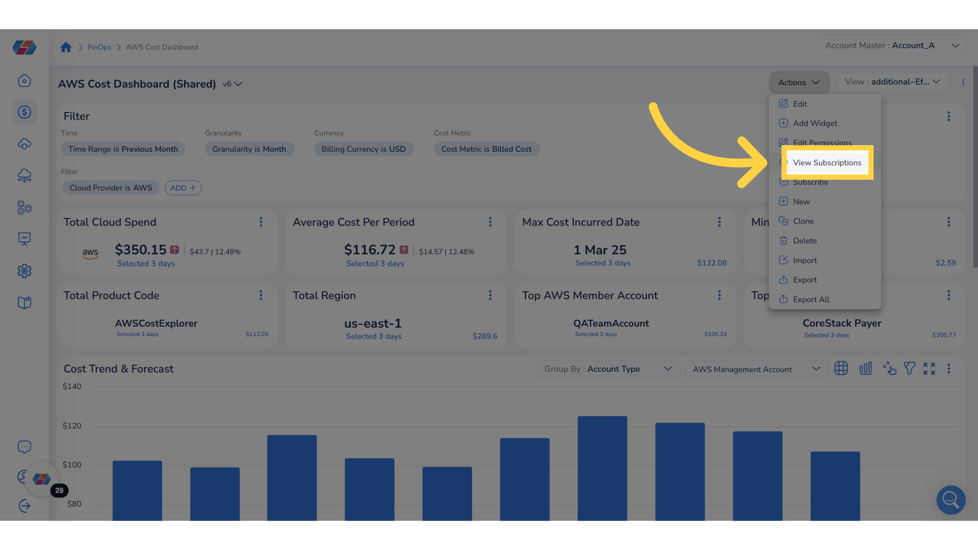 Select 'View Subscriptions'.