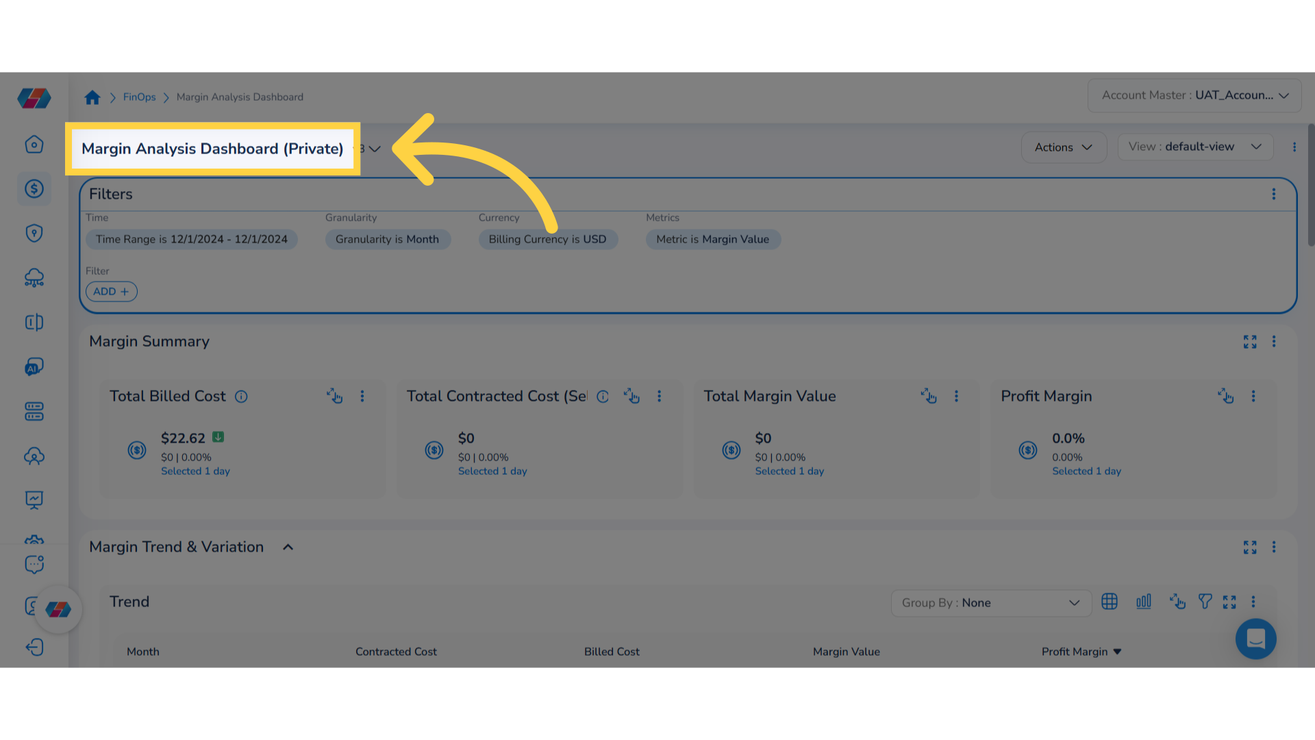 Navigate to Margin Analysis Dashboard