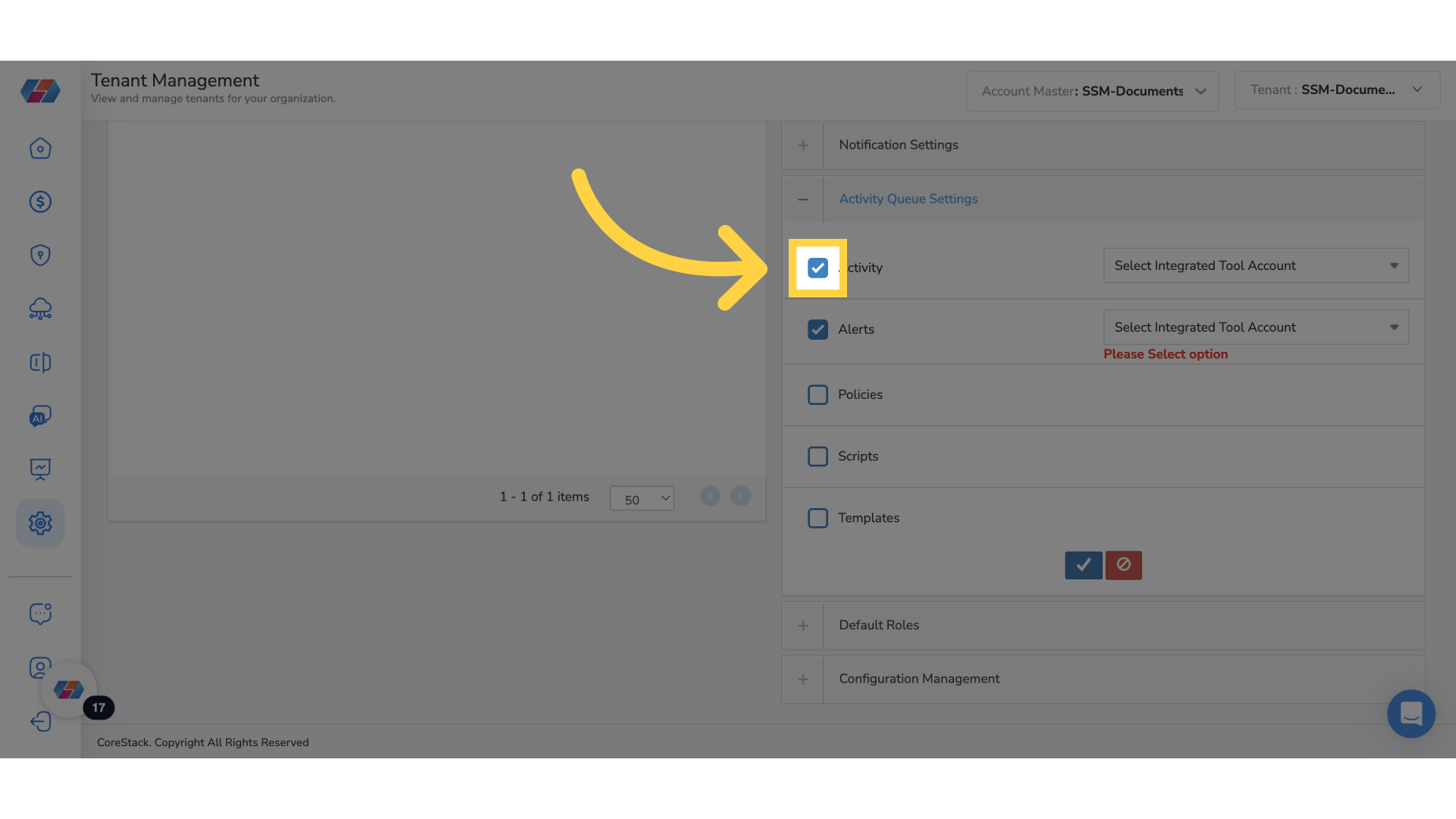 Select 'Activity' Check Box