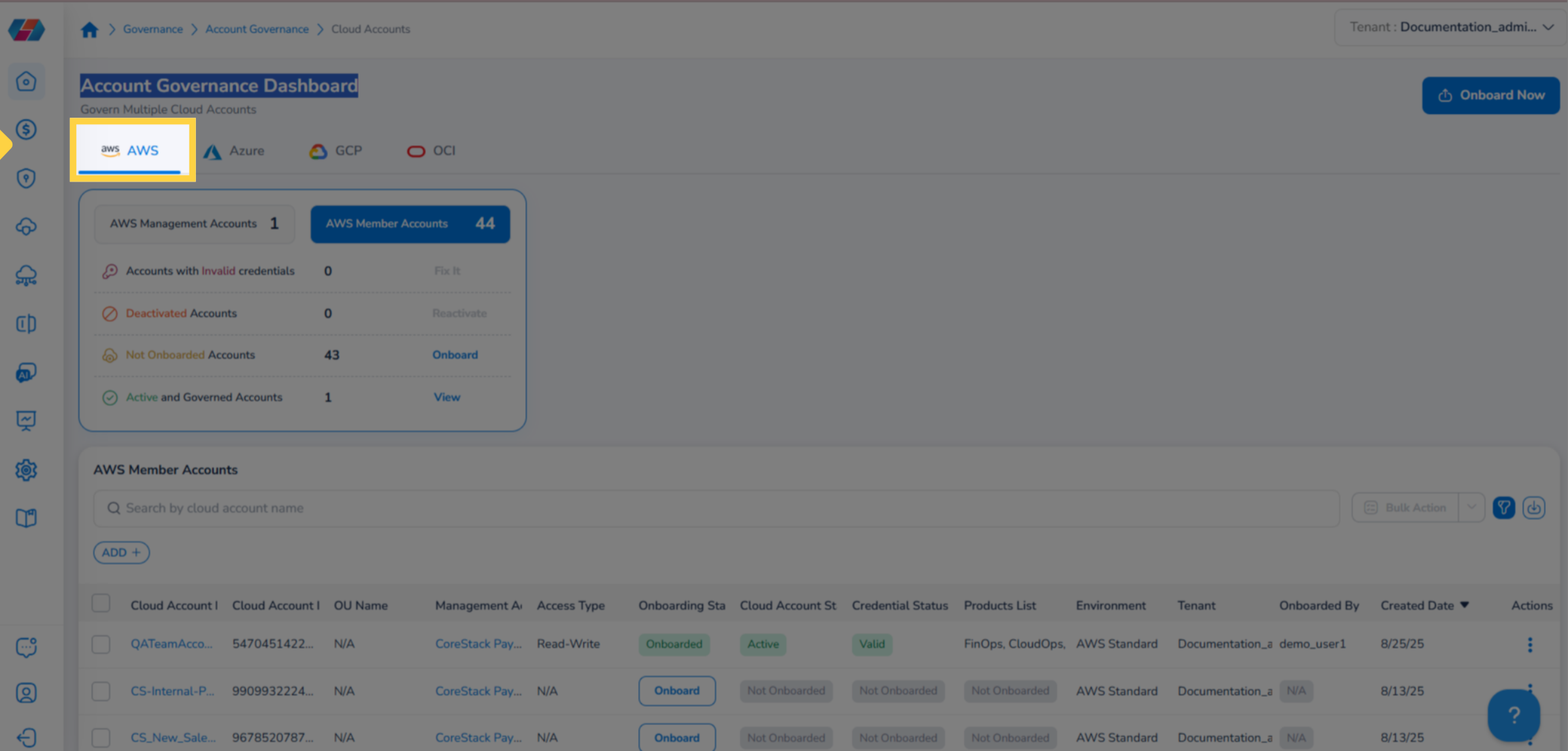View 'Account Governance Dashboard'