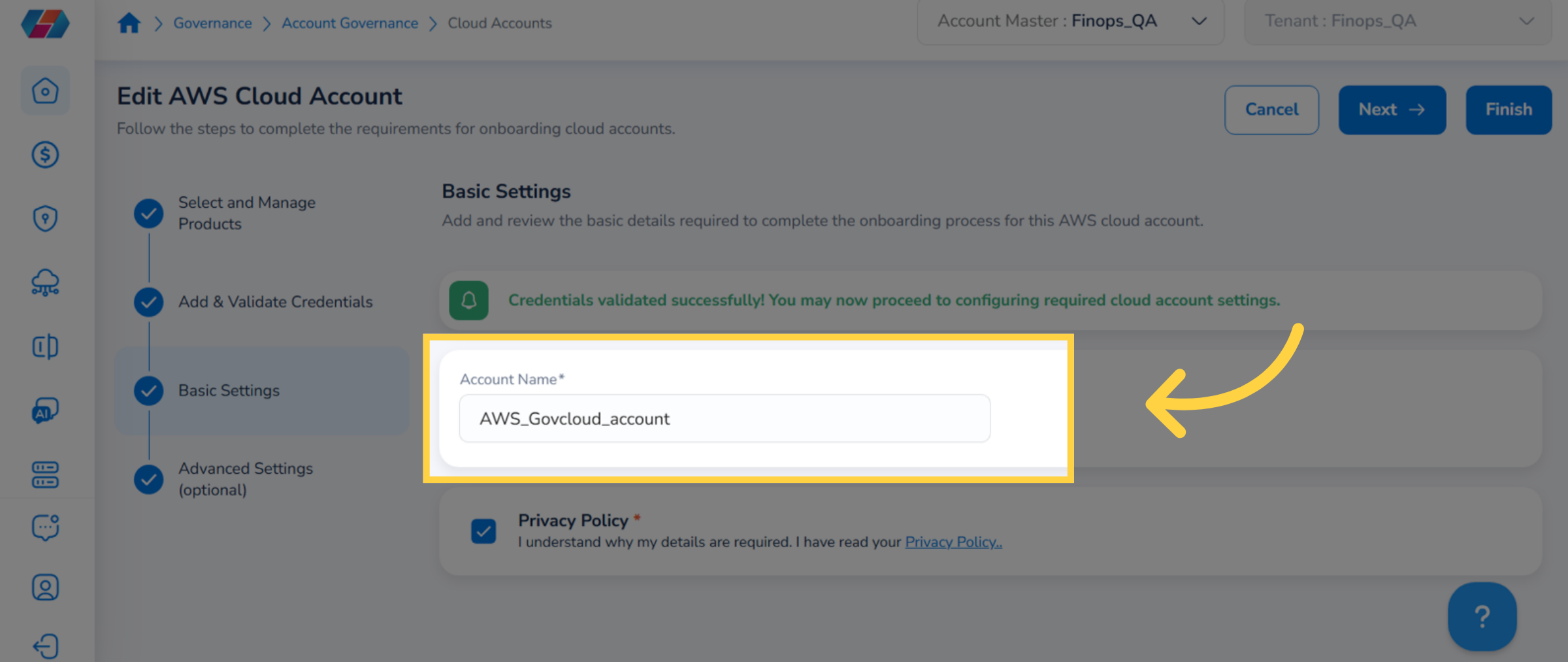 Enter 'Account Name'