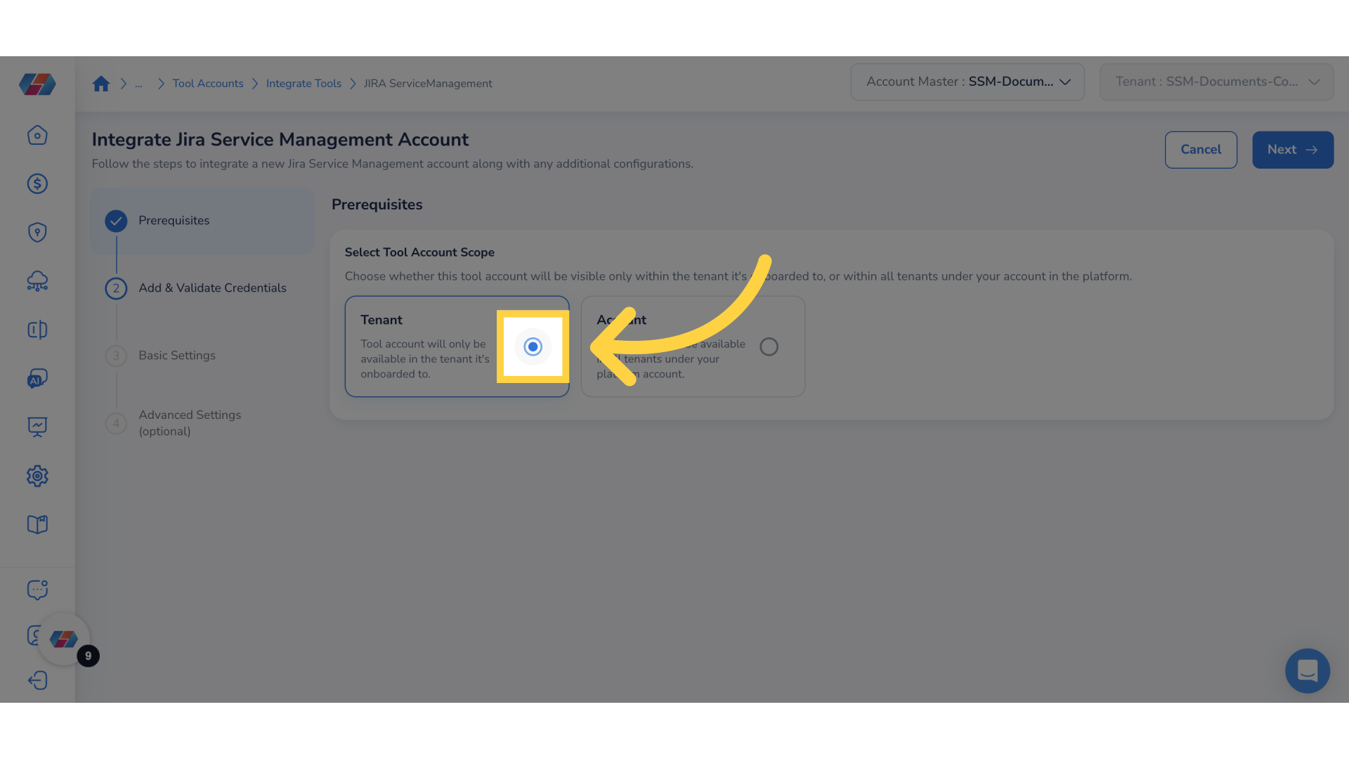 Select Tool Account Scope
