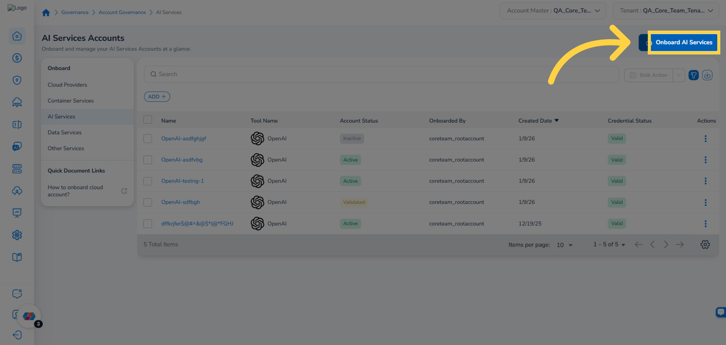 Click Onboard AI Services