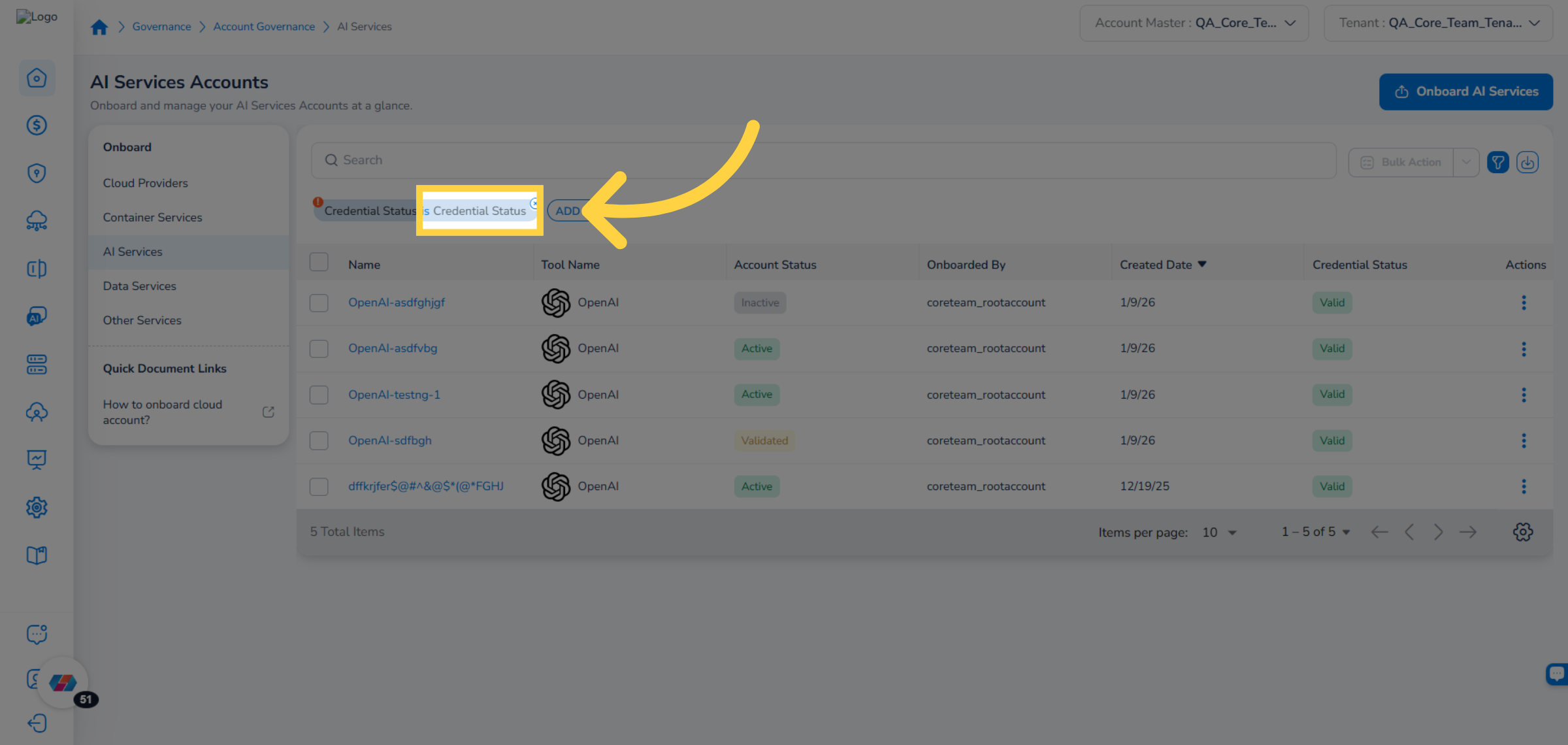 Select Values for the Filter