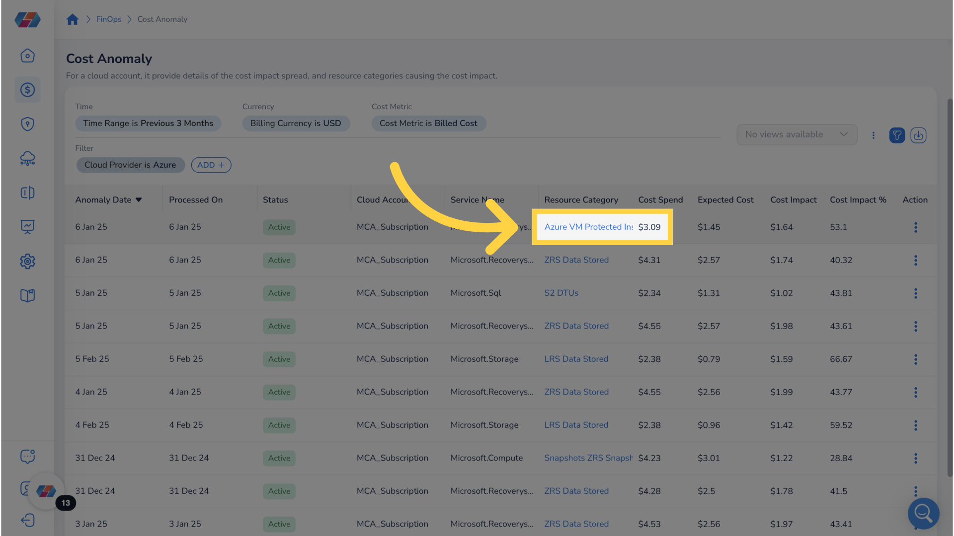 Click 'Azure VM Protected Instances'