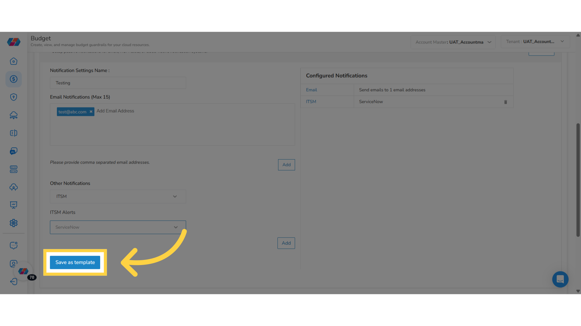 Save Notification Details as Template