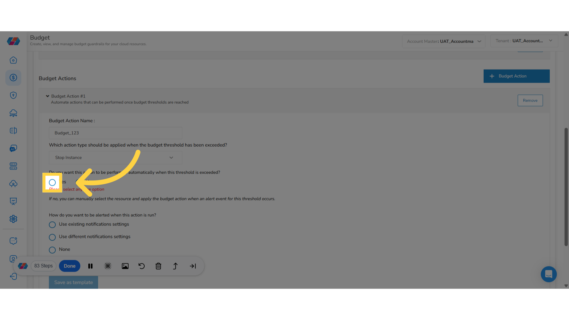 Confirm if the Action Should be Performed Automatically 