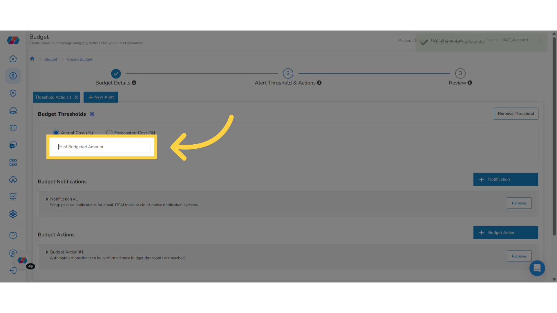 Select an Option for Budget Thresholds