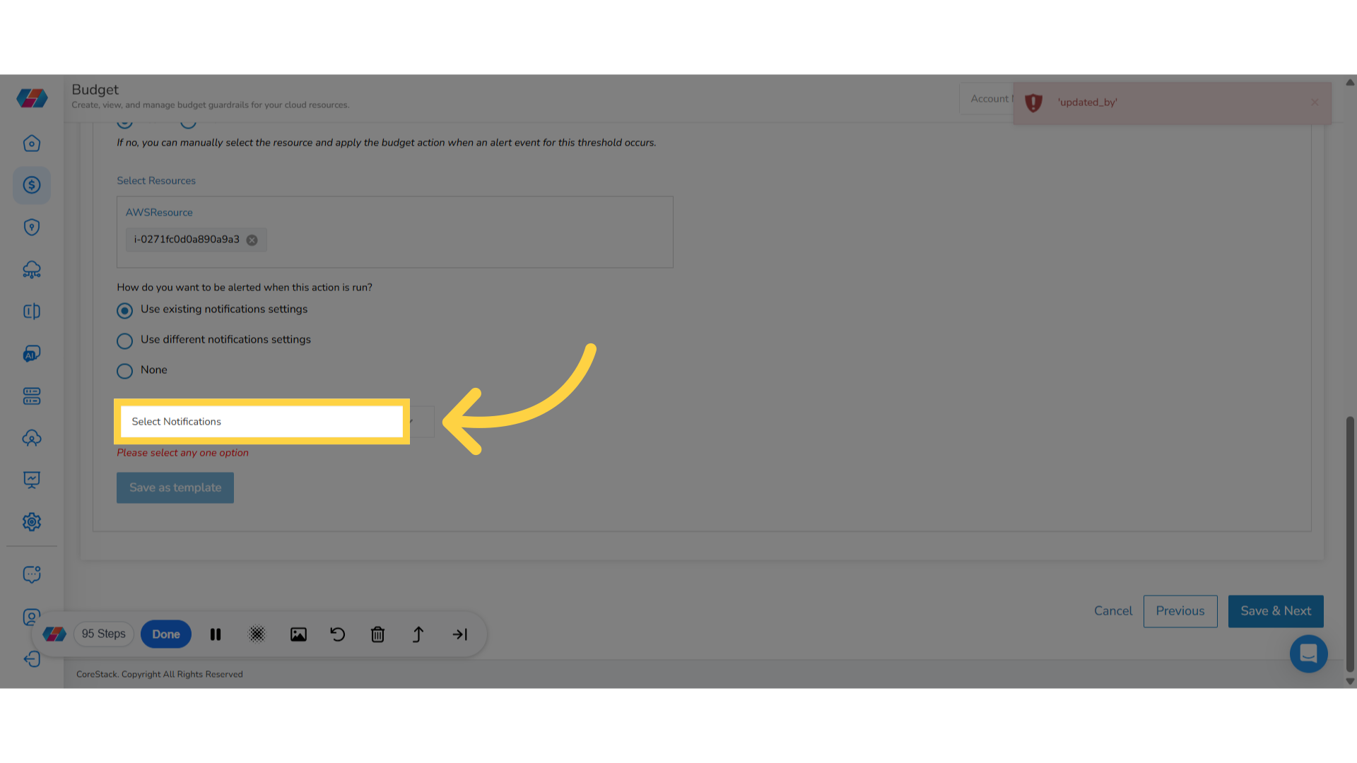 Select Notification Type for Alert