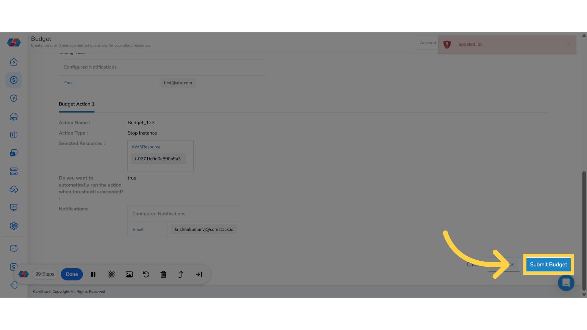 Review Details and Submit Budget Details